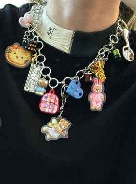 小众甜酷极繁腰链牛仔裤挂饰多元素项链积木小熊kt毛绒包包挂件新