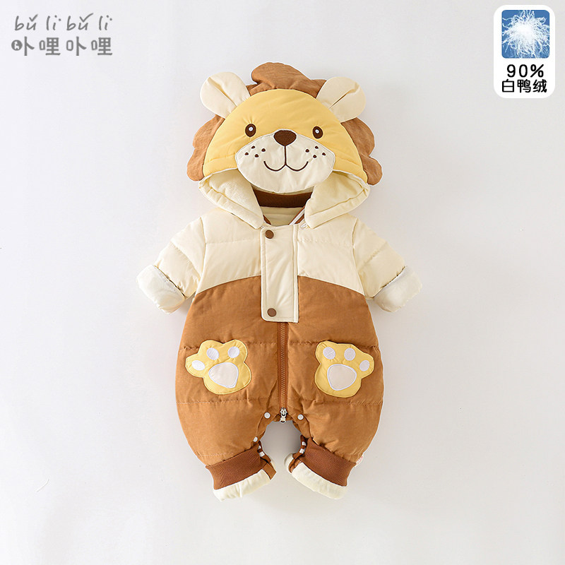 连体冬季外套装男宝宝衣服羽绒服 卟哩卟哩羽绒连体衣