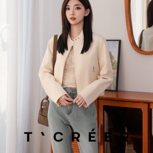 T`CREER｜【苍山赴雪】美式复古机车风修身气质百搭夹克上衣女 - 图0