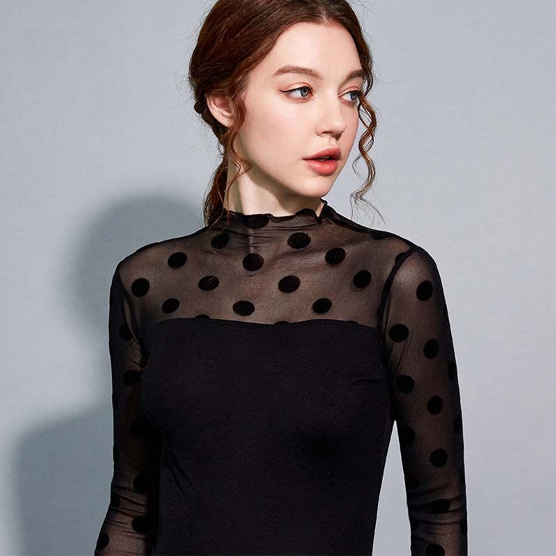 2020秋冬装新款半高领印花网纱t恤 靓妃娅T恤