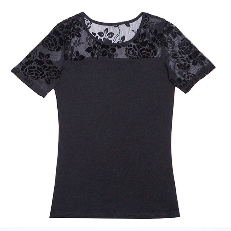 秋装新款修身黑色网纱女长袖t恤 靓妃娅蕾丝衫/雪纺衫