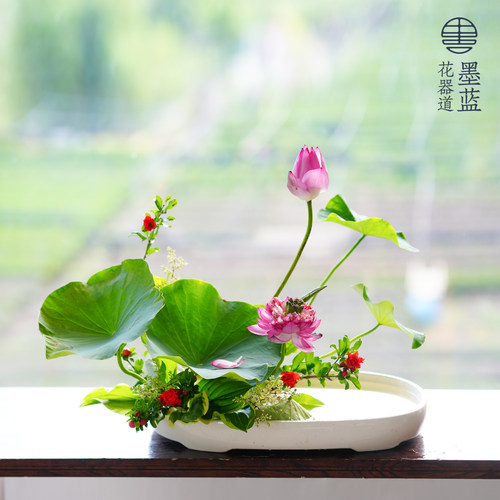 特大椭圆小判花器花盆 小原流写景盛花插花日式花道花艺展出布景 - 图1