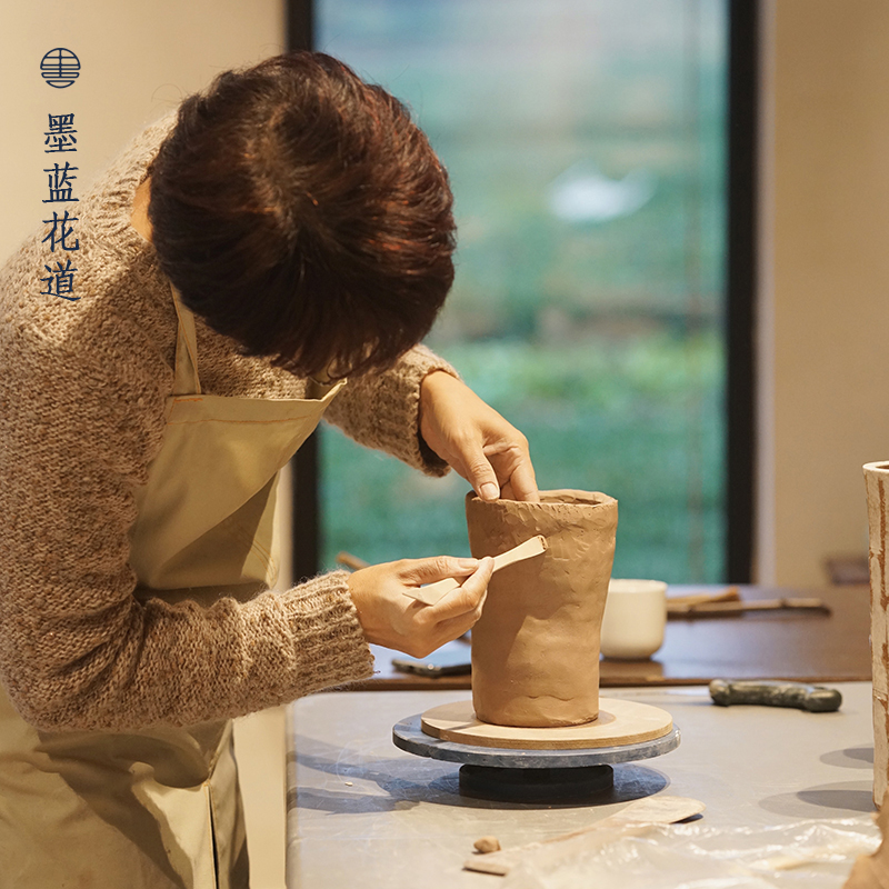 墨蓝花器道陶瓷花器烧制制作课程花道插花附加兴趣花瓶陶艺课-图0