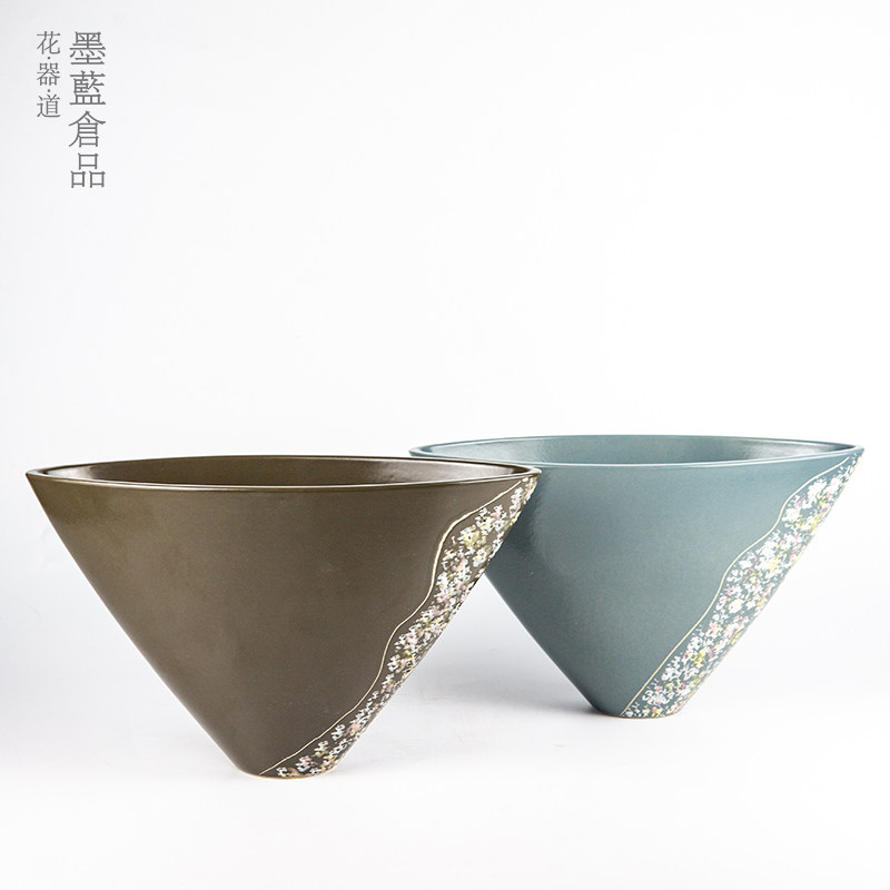 日本进口池坊花器陶瓷彩釉禅意日式花道插花器皿生花立花风格花盆