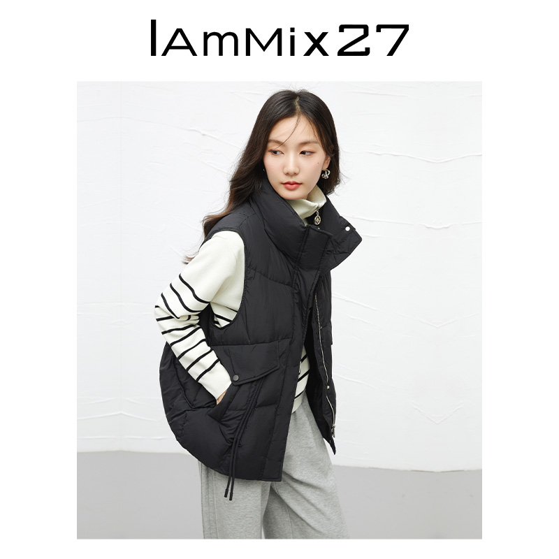 IAmMIX27秋冬羽绒马甲女外穿轻薄保暖纯色休闲百搭白鸭绒立领外套 - 图2