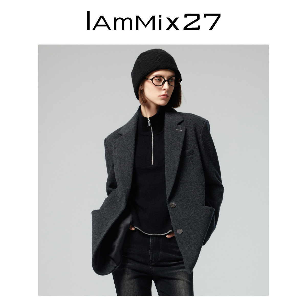IAmMIX27秋冬毛呢外套女宽松加厚保暖黑色百搭纯羊毛休闲毛呢西服,淘宝优惠券,粉丝福利购,淘宝优惠卷