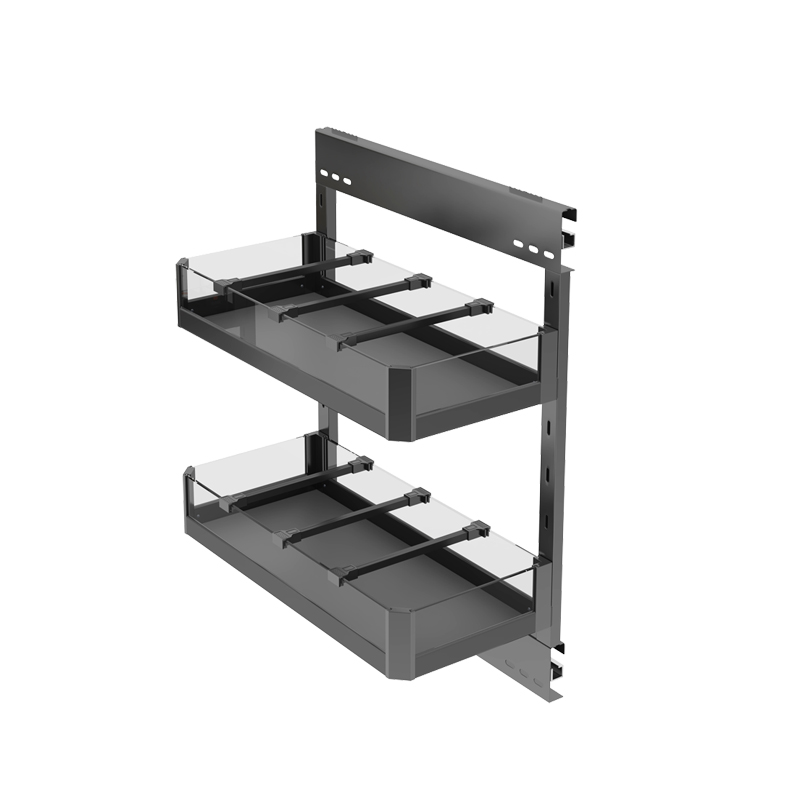 米司库厨房橱柜窄柜拉篮太空铝玻璃抽屉式侧拉小调味篮夹缝置物架-图3