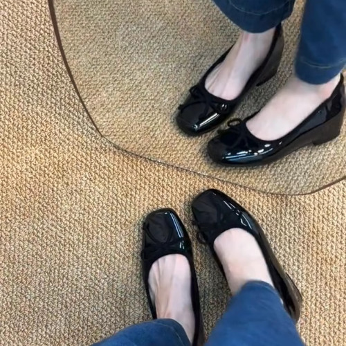 羊皮版~小个子内增高方头芭蕾单鞋女浅口蝴蝶结配裙子玛丽珍鞋 - 图3
