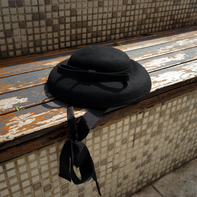 法式复古系带黑色蝴蝶结羊毛呢小盆帽女秋冬日系毛毡礼帽写真毡帽,淘宝优惠券,粉丝福利购,淘宝优惠卷
