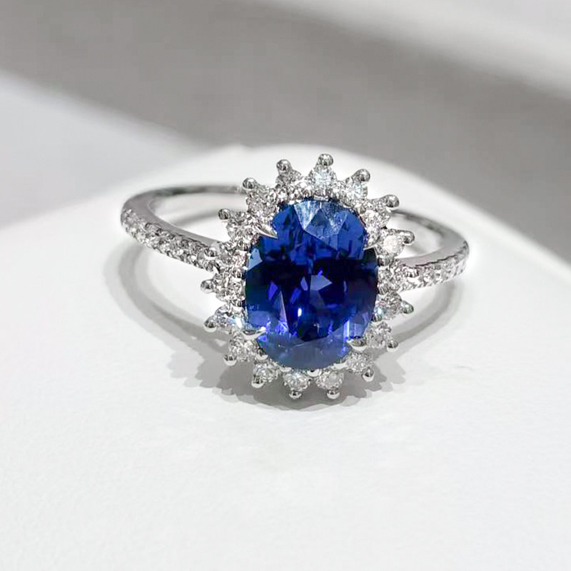 VRAI Princess Diana’s oval sapphire ring Royal blue main stone finished wedding ring Chinese Valentine’s Day gift