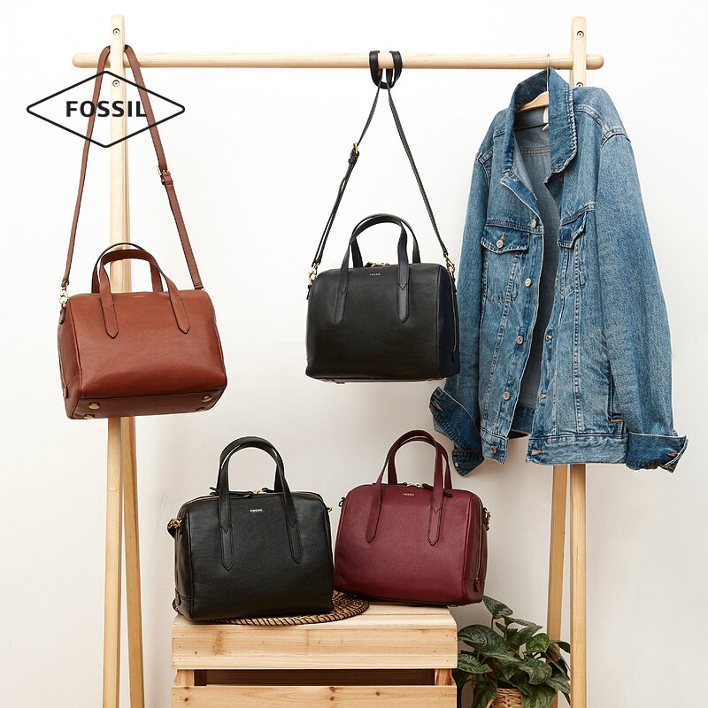 fossil化石真皮女大容量波士顿包 fossil箱包女士包袋