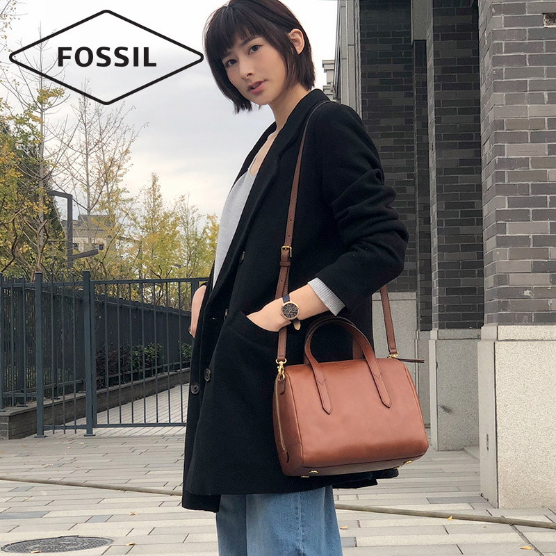 fossil化石复古摩登牛皮波士顿包 fossil箱包女士包袋