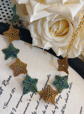 复古原创设计进口米珠古董珠手工几何立体花朵海星星串珠耳环项链