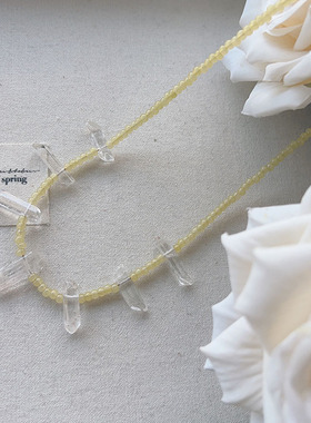 设计诗·暖日白水晶黄米玉个性异形珠原创夸张中古时尚项链颈链