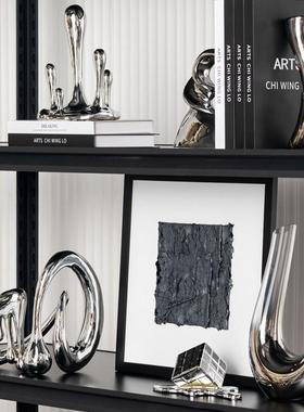 2025新款高级感银色轻奢套装摆件样板间客厅书房软装书架书柜饰品