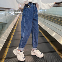 Girl Jeans Spring Fall 2023 Chunqiu Children Harun Radish Pants Autumn Winter Great Boy Old Daddy Pants Gush Tide