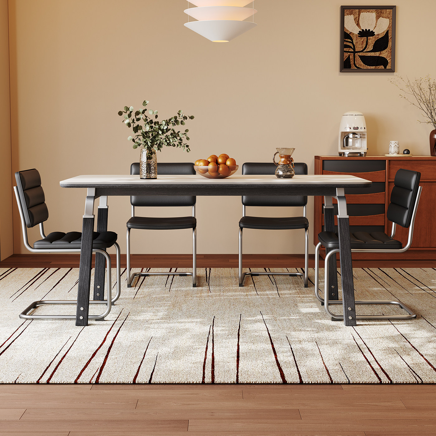 奥古斯特长方形实木餐桌包豪斯中古风家用小户型新款白色岩板饭桌,淘宝优惠券,粉丝福利购,淘宝优惠卷