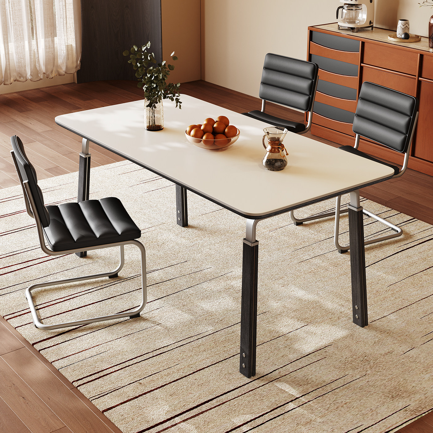 奥古斯特长方形实木餐桌包豪斯中古风家用小户型新款白色岩板饭桌,淘宝优惠券,粉丝福利购,淘宝优惠卷