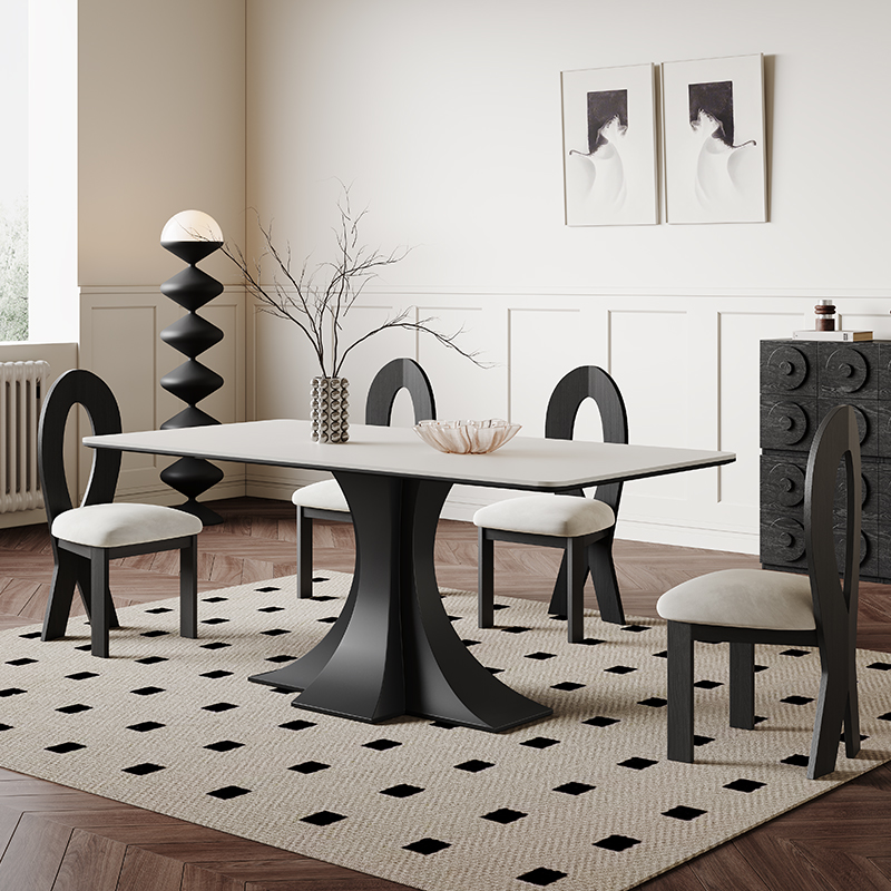 复古岩板餐桌轻奢高端加厚全托底板新款家用小户型意式极简餐桌椅 - 图0
