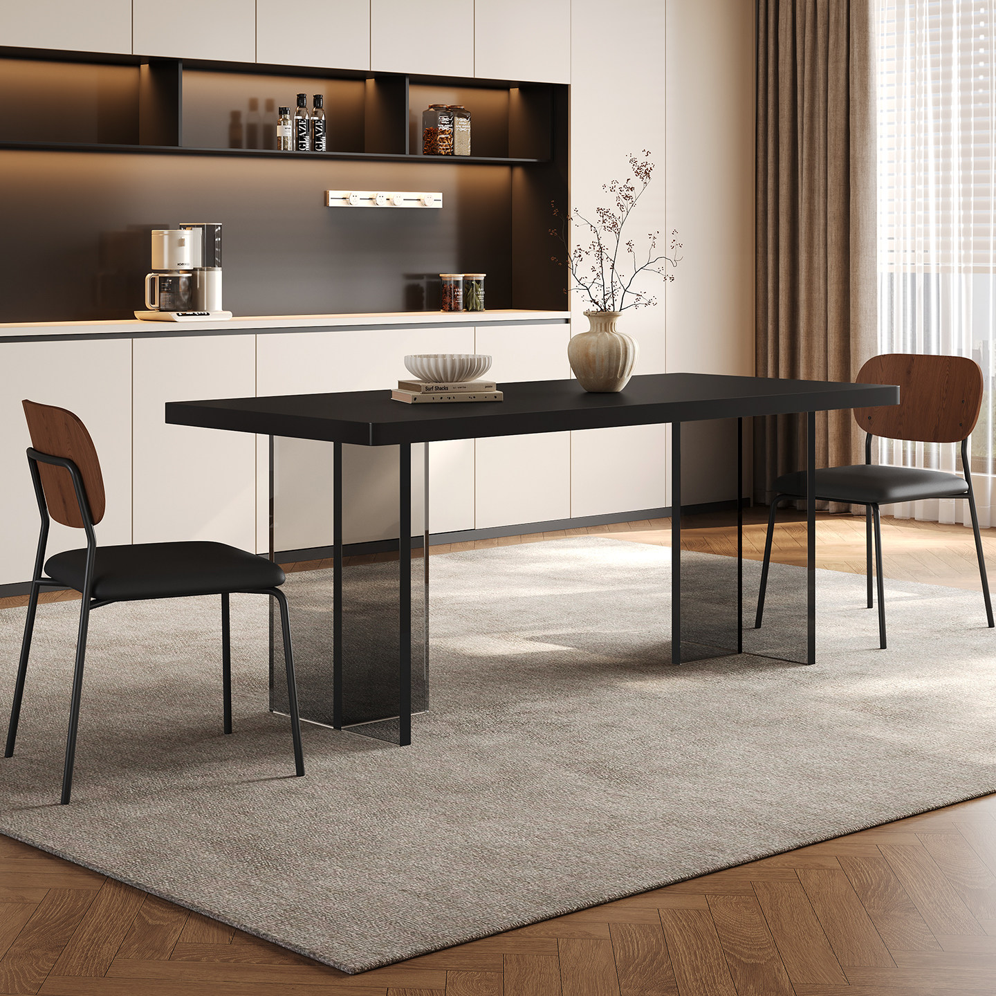 奥古斯特岩板餐桌轻奢现代简约家用高级感透明悬浮亚克力复古饭桌,淘宝优惠券,粉丝福利购,淘宝优惠卷