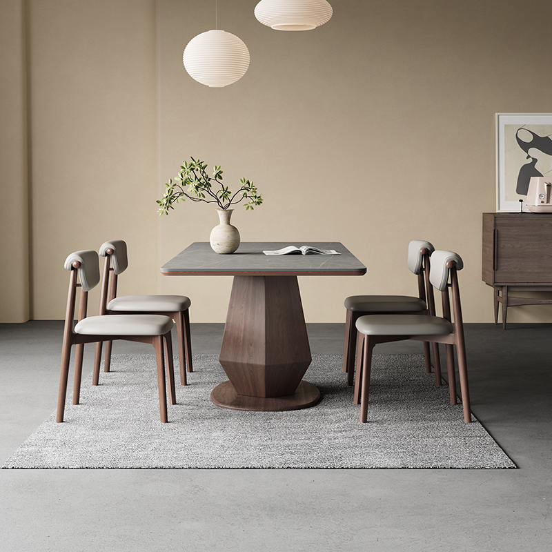 北欧岩板餐桌轻奢简约现代长方形全托橡木意式侘寂风家用实木餐桌-图0