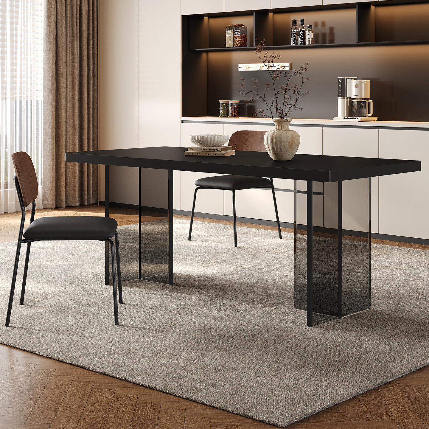 奥古斯特岩板餐桌轻奢现代简约家用高级感透明悬浮亚克力复古饭桌,淘宝优惠券,粉丝福利购,淘宝优惠卷