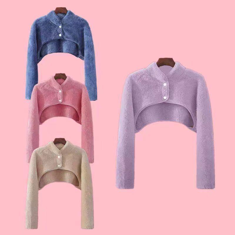 睡觉肩颈保暖长袖坎肩女珊瑚绒喂奶披肩玩手机护肩200斤短外套女,淘宝优惠券,粉丝福利购,淘宝优惠卷