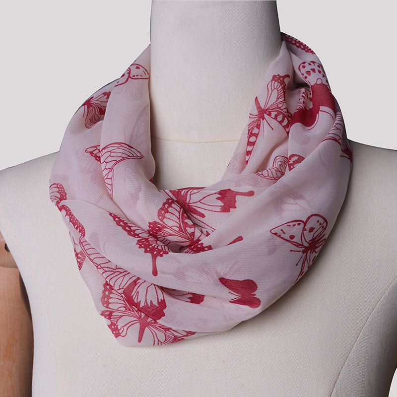 新款时尚复古风女渐变围巾雪纺中国风中年装饰蝴蝶印花围脖两圈,淘宝优惠券,粉丝福利购,淘宝优惠卷