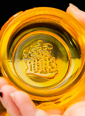 黄水晶聚宝盆摆件黄色琉璃元宝招财聚财家居桌面摆设开业乔迁礼品