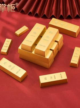 纯黄铜彷真金条摆件实心铜金条金块投资道具假金砖招财聚宝盆装饰