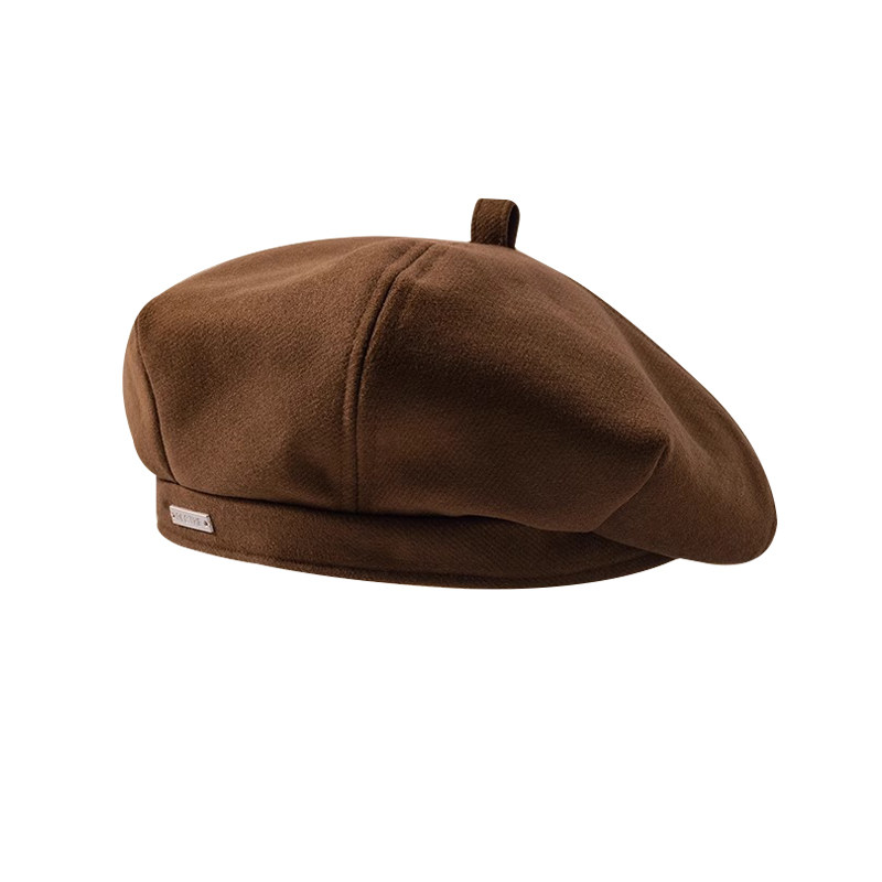 大头围贝雷帽女秋冬美拉德八角帽复古画家帽棕色大号大码显脸小