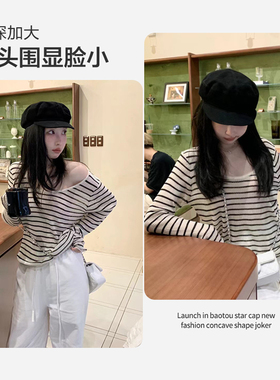 八角贝雷帽复古宽帽檐显脸小大码