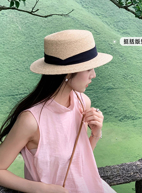 草帽海边沙滩法式平顶礼帽大头围