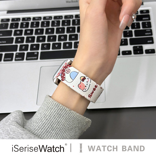 iserisewatch适用apple watch11表带苹果手表s10卡通皮纹磁吸硅胶iwatchs9夏日透气SE 41mm女款ultra可爱s6/7 - 图2