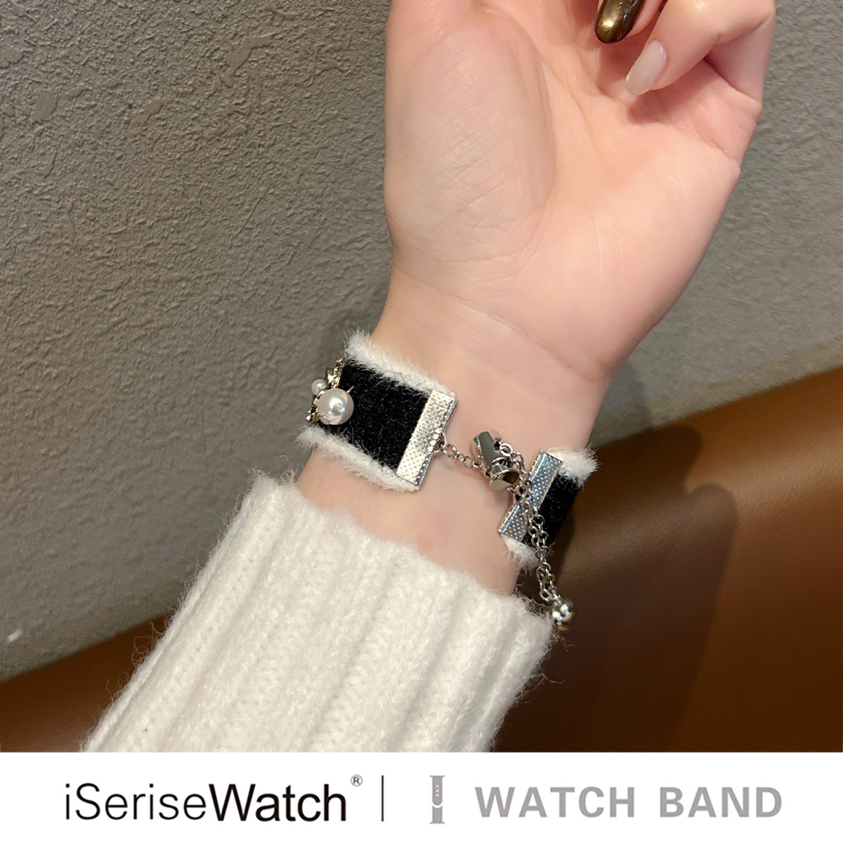 iserisewatch适用applewatchs11表带iwatchs10苹果手表小香风山茶花毛绒表带高级创意ins个性秋冬女新款41mm,淘宝优惠券,粉丝福利购,淘宝优惠卷