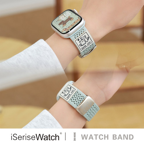 iserisewatch适用苹果手表s11表带iwatchs10编织尼龙透气applewatch8磁吸SE夏天女41mm可爱猫咪ultra3创意s7 - 图0