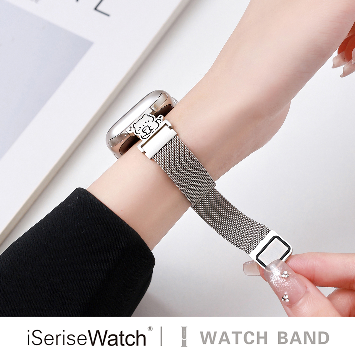 iserisewatch适用iWatchs11代表带苹果手表s10夏季男女款applewatch8金属磁吸米兰尼斯SE高级星光色41mm小狗 - 图2