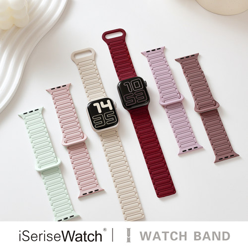 张婧仪同款适用iwatchs11手表带s10苹果手表applewatch9磁吸硅胶女ultra3男夏天透气SE高级41mm运动创意s6/7 - 图3