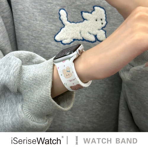 iserisewatch适用apple watch11表带苹果手表s10卡通皮纹磁吸硅胶iwatchs9夏日透气SE 41mm女款ultra可爱s6/7 - 图0
