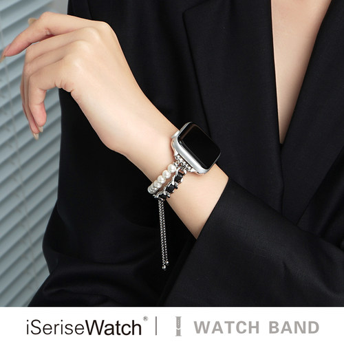 iserisewatch适用于iwatch11表带小香风apple watchs9贝珠金属链高级苹果智能手表s10个性se创意串珠45mm女款 - 图2
