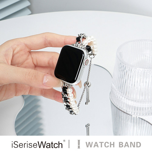 iserisewatch适用于iwatch11表带小香风apple watchs9贝珠金属链高级苹果智能手表s10个性se创意串珠45mm女款 - 图1