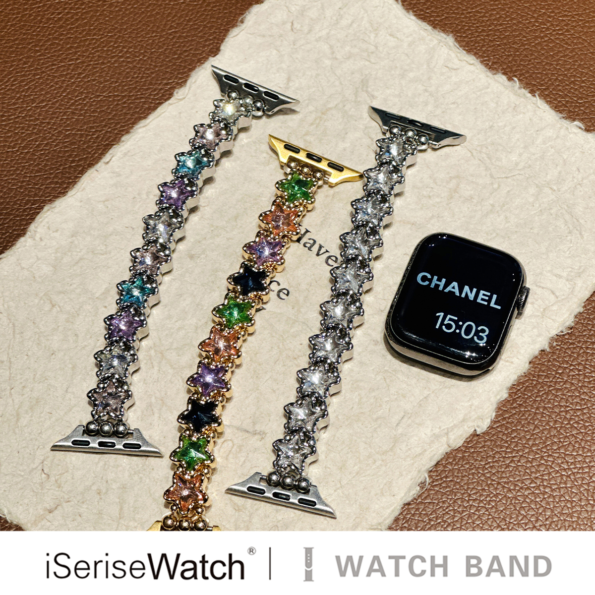 iserisewatch适用iWatchs10表带苹果s11手表applewatchs9女金属SE弹力星星链条镶钻41mm多巴胺创意Ultra个性 - 图3