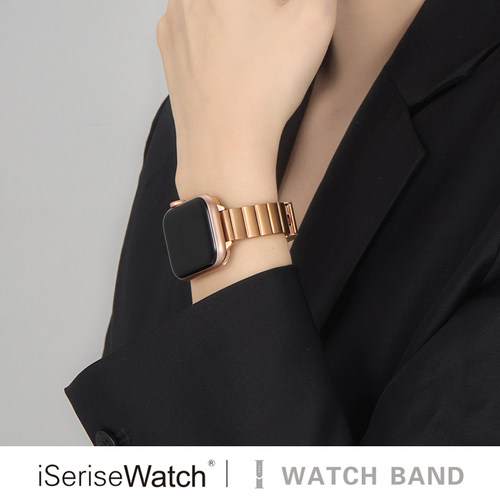 iserisewatch适用applewatchs11表带苹果手表10代iwatchs9金属链式s7细高级创意不锈钢45/41mm夏天透气男女款 - 图3
