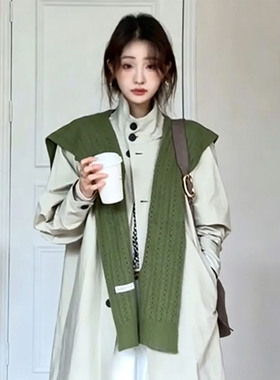早秋韩系绿色针织小披肩百搭配饰