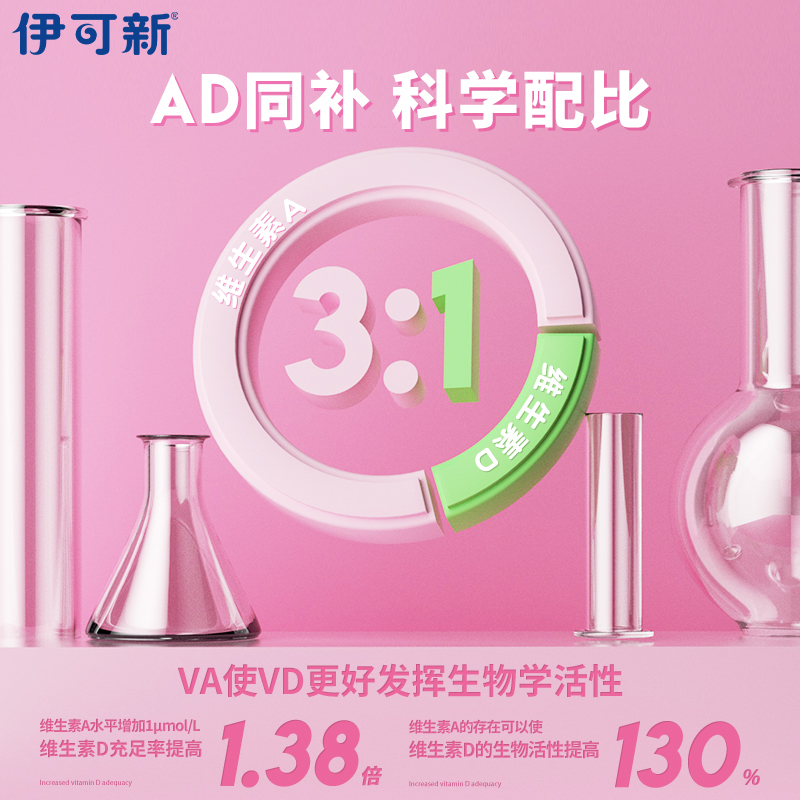 3盒】达因伊可新维ad滴剂婴幼儿一岁以下50粒维生素d非鱼肝油儿童