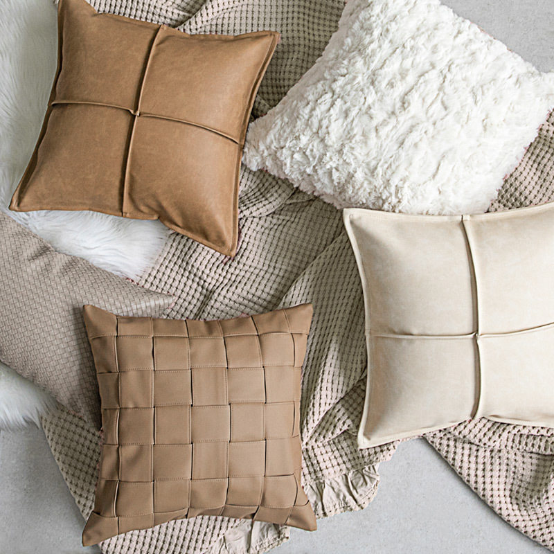 奶酪白PU皮革客厅皮沙发抱枕套现代简约北欧风高端靠枕样板间软装,淘宝优惠券,粉丝福利购,淘宝优惠卷