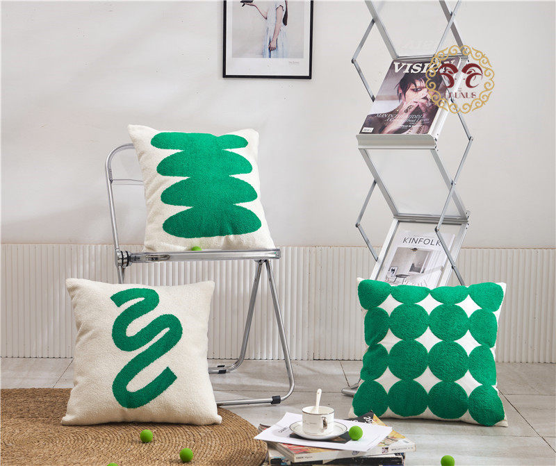 高饱和绿色时尚客厅沙发网红个性刺绣抱枕套简约韩版绣花靠套,淘宝优惠券,粉丝福利购,淘宝优惠卷