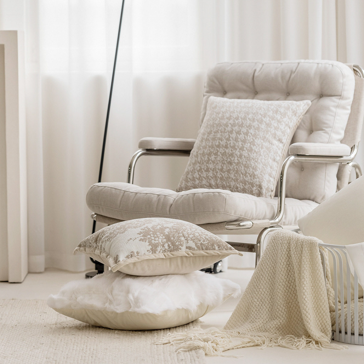 奶油色沙发靠ins北欧客厅样板间腰枕新中式床上靠背千鸟格抱枕套,淘宝优惠券,粉丝福利购,淘宝优惠卷