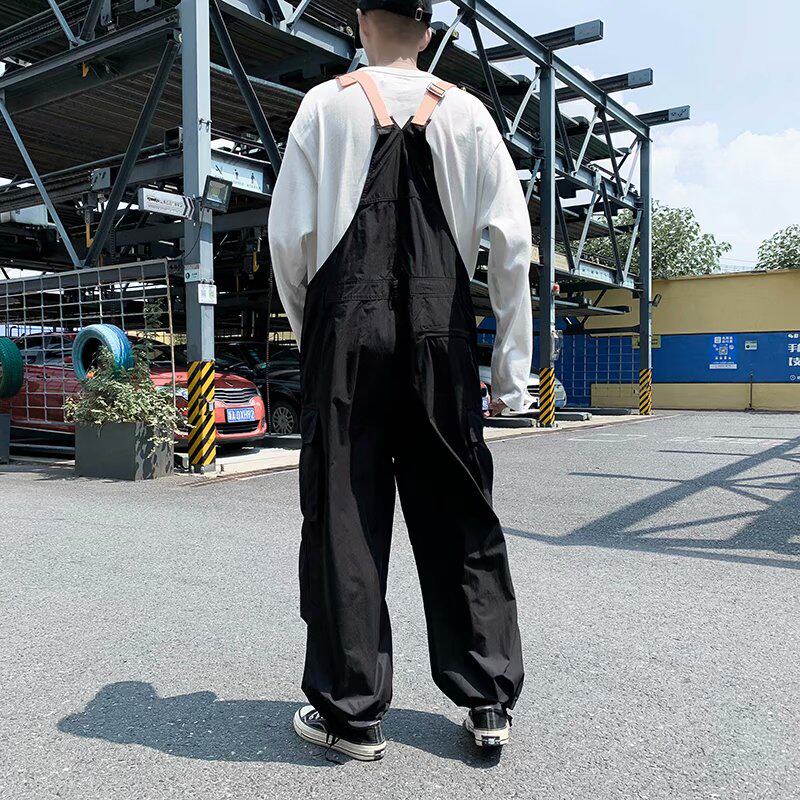 美式工装背带裤男韩版宽松阔腿九分裤直筒复古吊带阔腿连体老爹裤_虎窝淘