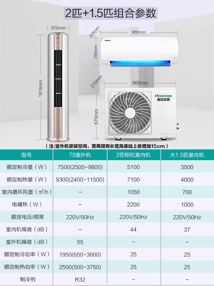 海信一拖二空调挂机1匹1.5匹2匹小3匹家用1拖2壁挂式变频中央空调-图0